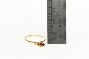 18K Red Enamel Ladybug Charm Dangle Vintage Ring Yellow Gold