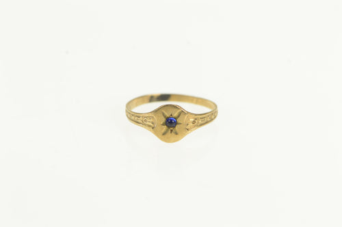 10K Victorian Sim. Sapphire Ornate Child's Baby Ring Yellow Gold