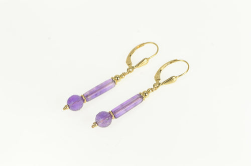 14K Amethyst Pillar Beaded Drop Dangle Vintage Earrings Yellow Gold