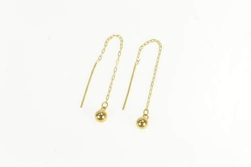 10K Round Ball Dangle Chain Through Ear Earrings Yellow Gold