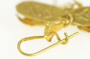 18K Ancient Egyptian Scarab Beetle Symbol Dangle Earrings Yellow Gold