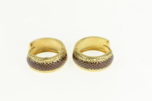 14K Cheetah Leopard Print 21mm Vintage Hoop Earrings Yellow Gold
