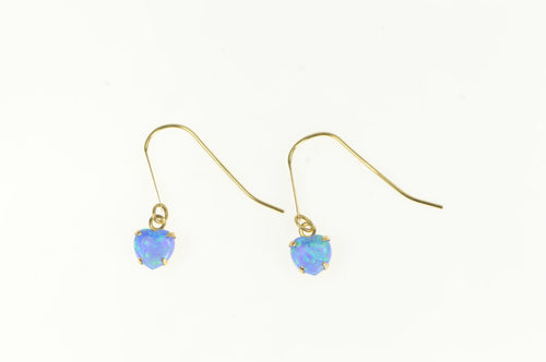 14K Heart Sim. Opal Valentine Dangle Hook Back Earrings Yellow Gold