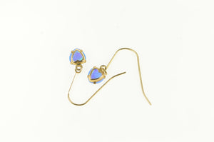 14K Heart Sim. Opal Valentine Dangle Hook Back Earrings Yellow Gold