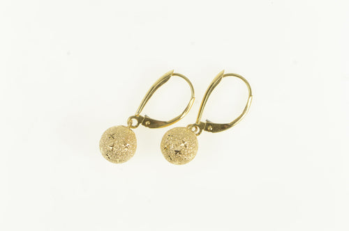 14K Textured Sparkle Ball Dangle Vintage Lever Back Earrings Yellow Gold