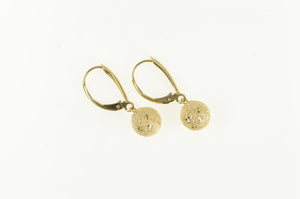 14K Textured Sparkle Ball Dangle Vintage Lever Back Earrings Yellow Gold