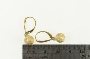 14K Textured Sparkle Ball Dangle Vintage Lever Back Earrings Yellow Gold