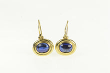 Load image into Gallery viewer, 14K Oval Syn. Sapphire Cabochon Vintage Dangle Earrings Yellow Gold