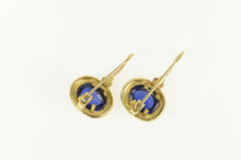 Load image into Gallery viewer, 14K Oval Syn. Sapphire Cabochon Vintage Dangle Earrings Yellow Gold