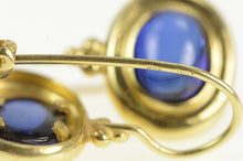 Load image into Gallery viewer, 14K Oval Syn. Sapphire Cabochon Vintage Dangle Earrings Yellow Gold