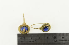 Load image into Gallery viewer, 14K Oval Syn. Sapphire Cabochon Vintage Dangle Earrings Yellow Gold