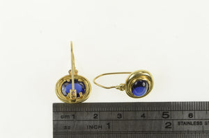 14K Oval Syn. Sapphire Cabochon Vintage Dangle Earrings Yellow Gold