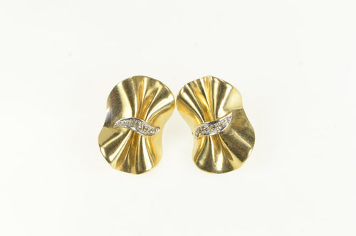 14K Curvy Ribbon Diamond Vintage 1960's Round Earrings Yellow Gold