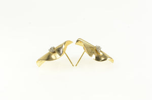 14K Curvy Ribbon Diamond Vintage 1960's Round Earrings Yellow Gold