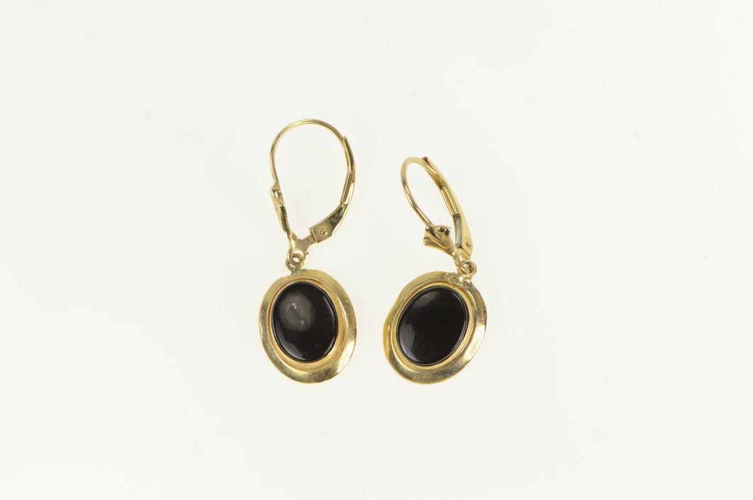 14K Oval Black Onyx Dangle Lever Back Earrings Yellow Gold
