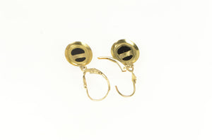 14K Oval Black Onyx Dangle Lever Back Earrings Yellow Gold