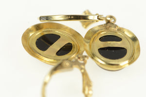 14K Oval Black Onyx Dangle Lever Back Earrings Yellow Gold