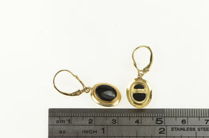14K Oval Black Onyx Dangle Lever Back Earrings Yellow Gold