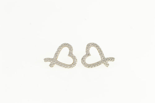 10K Diamond Inset Criss Cross Heart Love Stud Earrings Yellow Gold