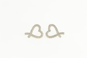 10K Diamond Inset Criss Cross Heart Love Stud Earrings Yellow Gold