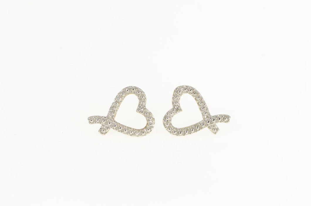 10K Diamond Inset Criss Cross Heart Love Stud Earrings Yellow Gold