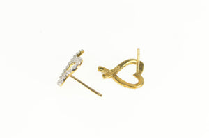 10K Diamond Inset Criss Cross Heart Love Stud Earrings Yellow Gold