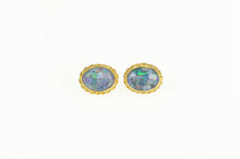 Load image into Gallery viewer, 10K Oval Opal Chip Inlay Doublet Vintage Stud Earrings Yellow Gold