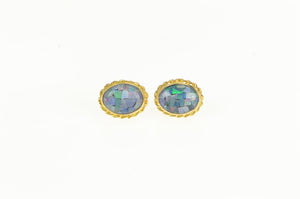 10K Oval Opal Chip Inlay Doublet Vintage Stud Earrings Yellow Gold