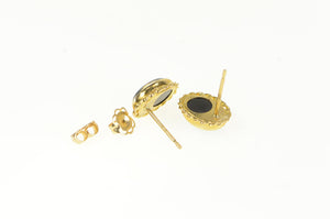10K Oval Opal Chip Inlay Doublet Vintage Stud Earrings Yellow Gold