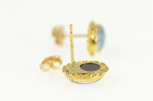 10K Oval Opal Chip Inlay Doublet Vintage Stud Earrings Yellow Gold
