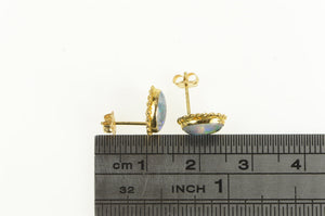 10K Oval Opal Chip Inlay Doublet Vintage Stud Earrings Yellow Gold