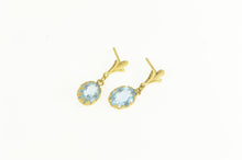 Load image into Gallery viewer, 14K Vintage Oval Blue Topaz Dangle Statement Earrings Yellow Gold