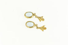 Load image into Gallery viewer, 14K Vintage Oval Blue Topaz Dangle Statement Earrings Yellow Gold