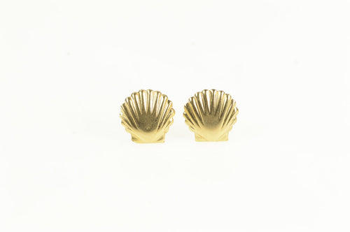 14K Scallop Sea Shell Ocean Motif Stud Earrings Yellow Gold