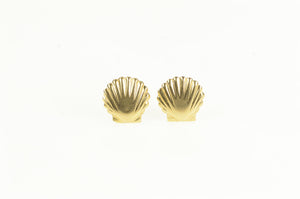 14K Scallop Sea Shell Ocean Motif Stud Earrings Yellow Gold