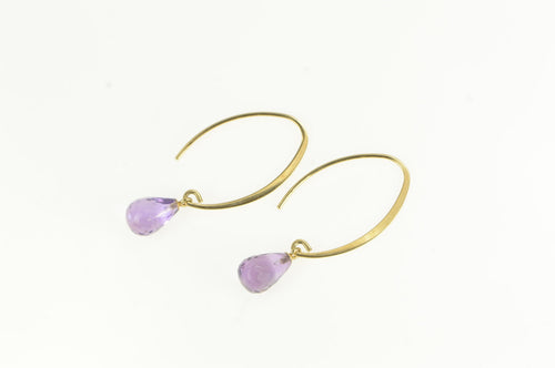 14K Amethyst Faceted Drop Dangle Hook Vintage Earrings Yellow Gold