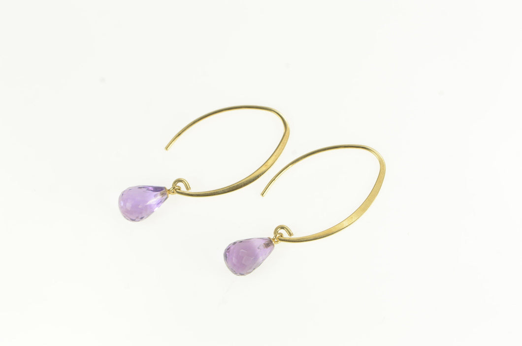 14K Amethyst Faceted Drop Dangle Hook Vintage Earrings Yellow Gold