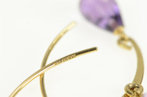 14K Amethyst Faceted Drop Dangle Hook Vintage Earrings Yellow Gold