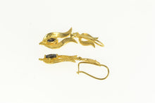 Load image into Gallery viewer, 14K Marquise Sapphire Ornate Curvy Dangle Earrings Yellow Gold