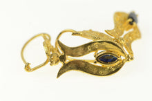 Load image into Gallery viewer, 14K Marquise Sapphire Ornate Curvy Dangle Earrings Yellow Gold