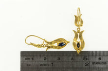 Load image into Gallery viewer, 14K Marquise Sapphire Ornate Curvy Dangle Earrings Yellow Gold