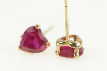 Load image into Gallery viewer, 10K Heart Syn. Ruby Vintage Valentine Stud Earrings Yellow Gold