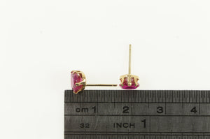 10K Heart Syn. Ruby Vintage Valentine Stud Earrings Yellow Gold