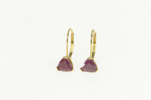 Load image into Gallery viewer, 14K Trillion Ruby Solitaire Lever Back Vintage Earrings Yellow Gold