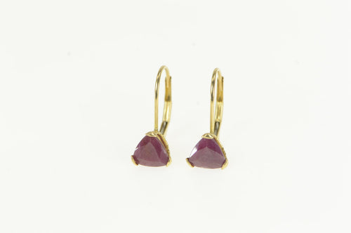 14K Trillion Ruby Solitaire Lever Back Vintage Earrings Yellow Gold