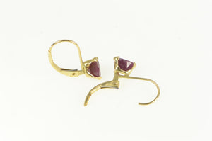 14K Trillion Ruby Solitaire Lever Back Vintage Earrings Yellow Gold