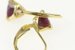 14K Trillion Ruby Solitaire Lever Back Vintage Earrings Yellow Gold