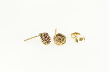 Load image into Gallery viewer, 14K Vintage Ruby Flower Round Cluster Stud Earrings Yellow Gold