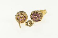 Load image into Gallery viewer, 14K Vintage Ruby Flower Round Cluster Stud Earrings Yellow Gold