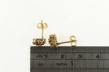 Load image into Gallery viewer, 14K Vintage Ruby Flower Round Cluster Stud Earrings Yellow Gold